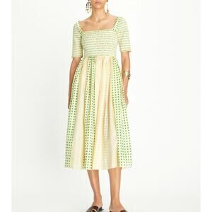 Tory Burch Printed Polka Dot Silk Smocked Dress